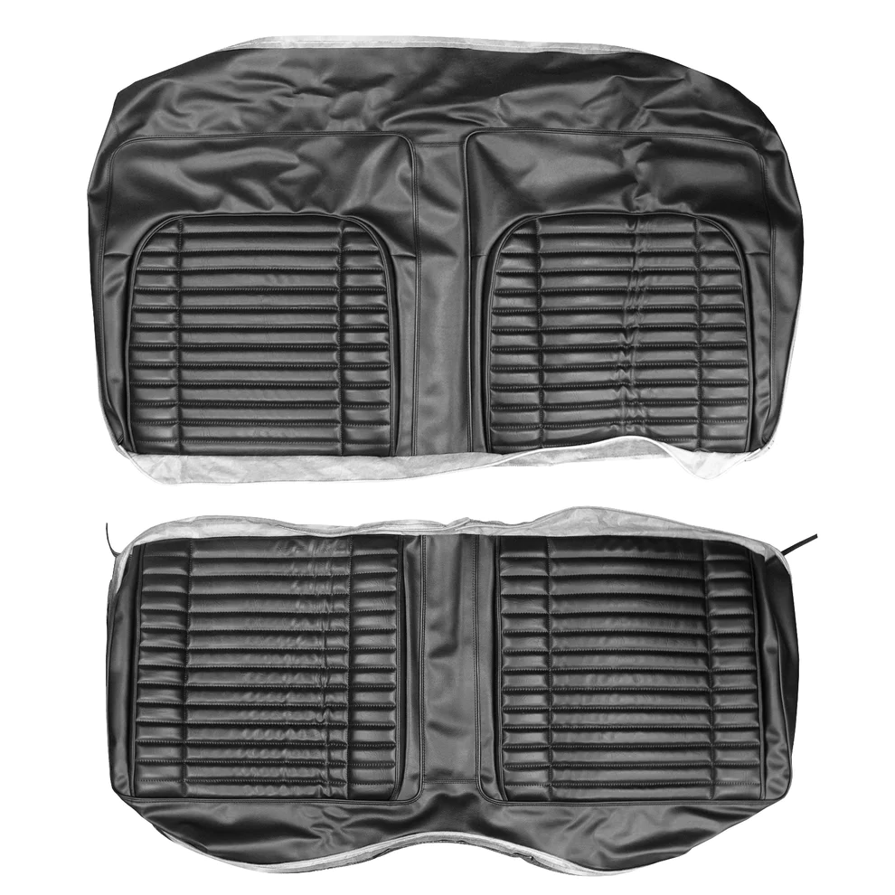 Seat Upholstery, Rear bench (Shallow Elk grain inserts with stitched pleats and Coachman grain skirts)