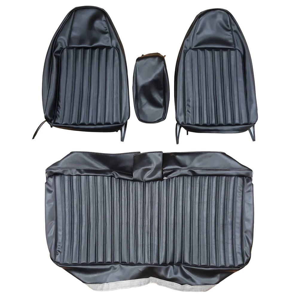 Seat Upholstery - Standard, Front split bench, Shallow Elk grain inserts and Coachman grain skirts (1973) or Oxford (1974-76) grain skirts.  Please note color surcharges apply for Metallic Green and Metallic Parchment - please inquire if wanting these colors.