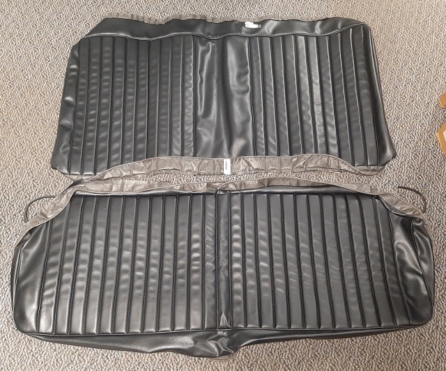 Seat Upholstery, Rear Bench, fixed (Shallow Elk grain inserts and Coachman (1973) or Oxford (1974-76) grain skirts).  Note color surcharges apply for Metallic Parchment and Metallic green - please inquire on those color choices.