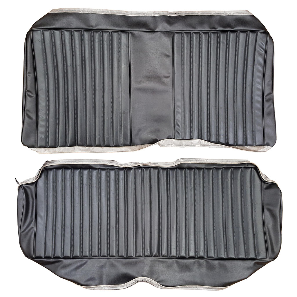 Seat Upholstery, Rear Bench, fixed (Shallow Elk grain inserts and Coachman grain skirts).  Duster / Duster 340 / Dart Sport 340.  Metallic Parchment color additional surcharge - call to inquire.
