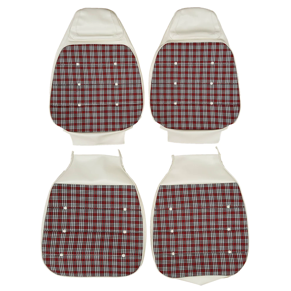 Seat Upholstery, Front buckets, pair (Wimbledon cloth inserts with buttons and Oxford grain skirts)