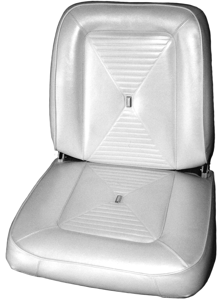 Seat Upholstery, Dart & Dart GT. Front Buckets, pair. Heat sealed Cologne grain inserts and Bison grain skirts.  Please provide carpet color when placing order since bottom of seat cover has carpet attached to the back section.