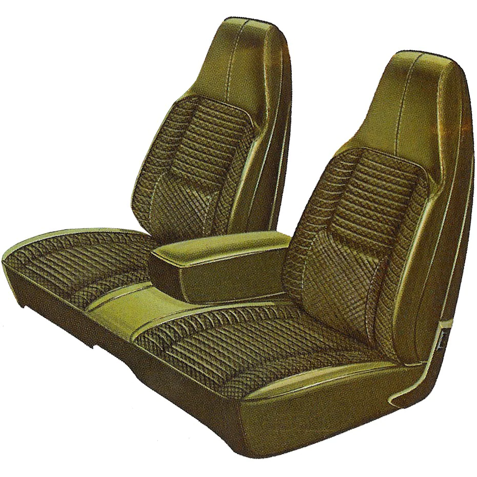 Cloth Style - Front Split Bench seat upholstry with center armrest.  Salt & Pepper cloth inserts & Coachman grain vinyl skirts <b>(71 Charger 500)</b>