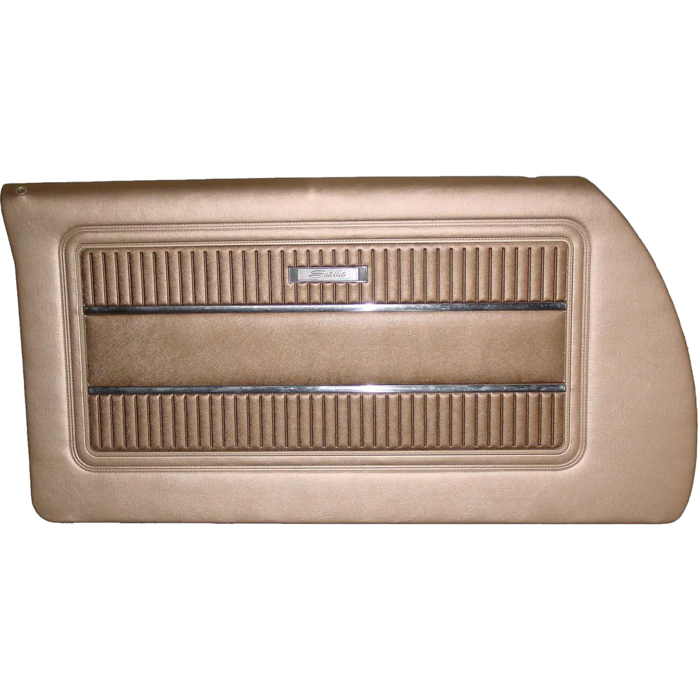 Front door panels. 
Bucket style.
Featuring die-electrically heat-sealed bison grain vinyl.

Please indicate color choice in the NOTES box.

These are NOT mounted to the panel / backing boards.  Additional charge / fee is required if you wish for these to be mounted to the backing boards as well as the top mounting metal rails which go to the backside of the panel.