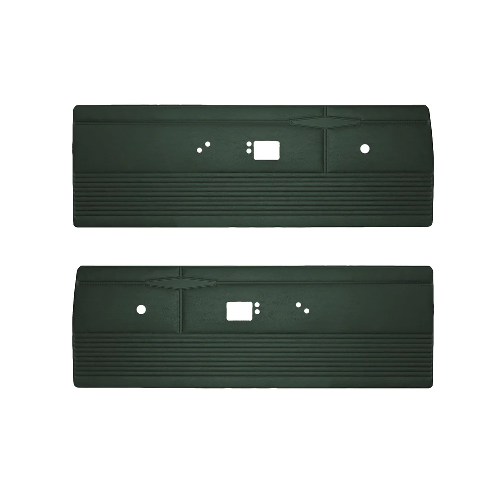 Front door panels. Pair.
Dart, Dart GT & Dart GTS 
Bucket seat style 
Die-electrically heat-sealed ascot grain vinyl.  Choose color selection at time of order or place in notes for web type orders.