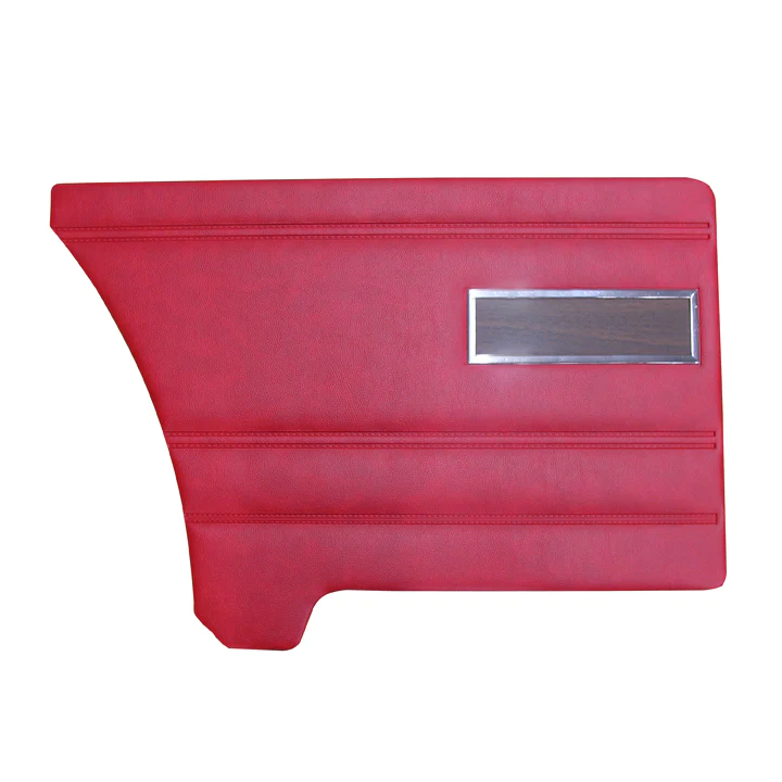 Rear Door Panels - Pair.

Bench style seats.

Die-electrically heat-sealed coachman grain with WALNUT WOODGRAIN & CHROME ACCENTS.

Please indicate color choice in the NOTES box for web type orders.