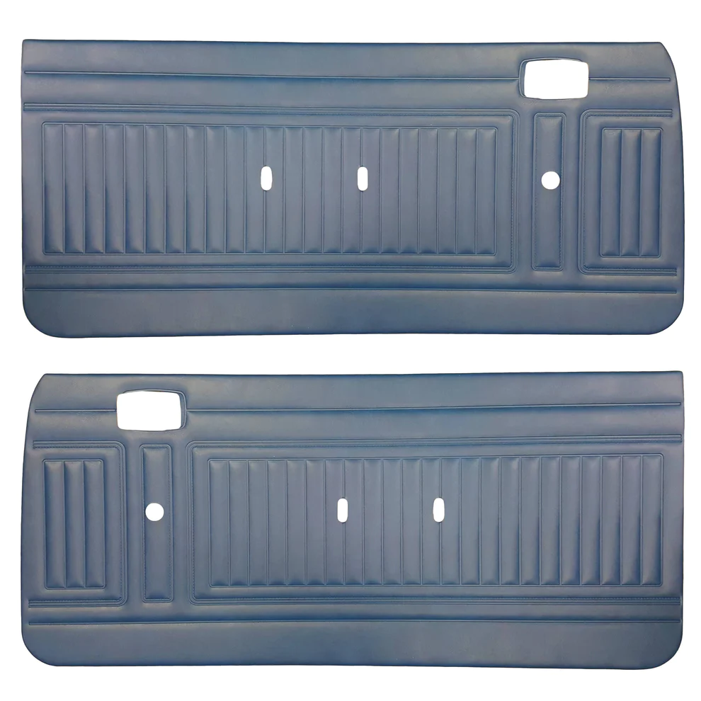 Front door panels. Pair. Bucket Style for Swinger / Scamps & Bucket or Bench style for Duster and Dart Sports.
Die-electrically heat-sealed oxford grain vinyl.

Please indicate color choice in the NOTES box.

**NOTE: For NOS color options Parchment, Ember Gold there is a surcharge - call to inquire.