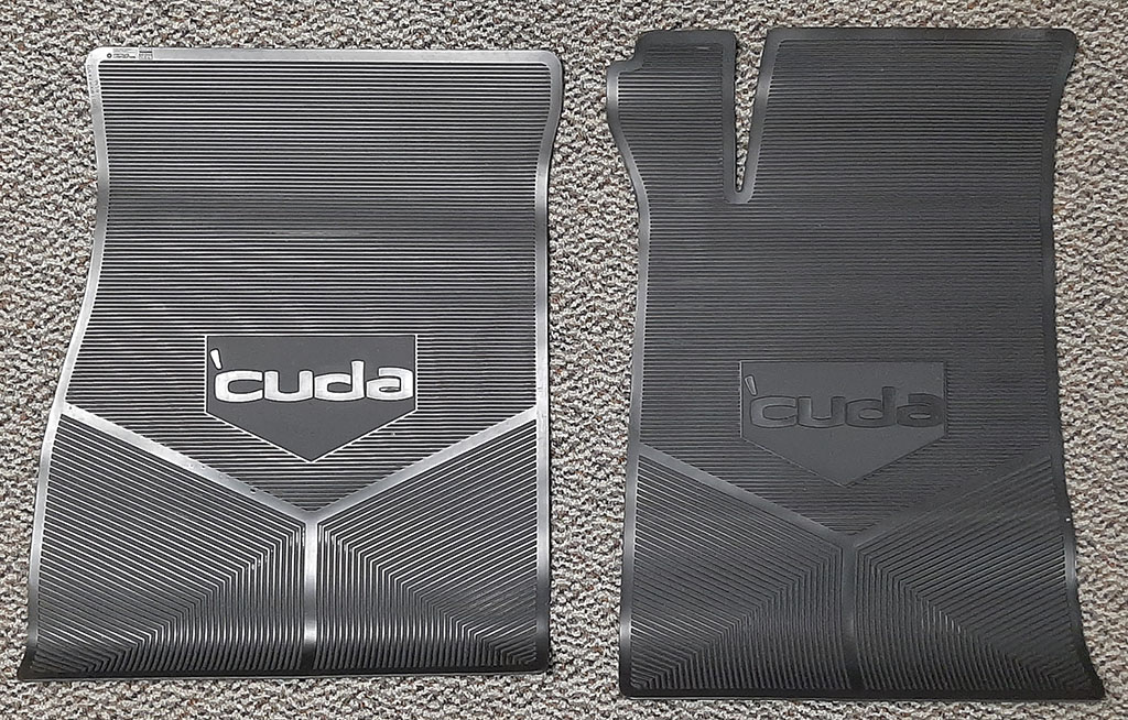 Custom Vintage Molded Floormat, 1970 E-Body Barracuda 4-speed - "Cuda" block letters 4-pc kit