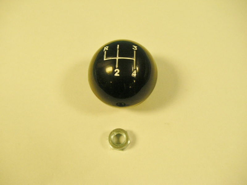 Black knob with white lettering and coarse thread pattern lock nut.