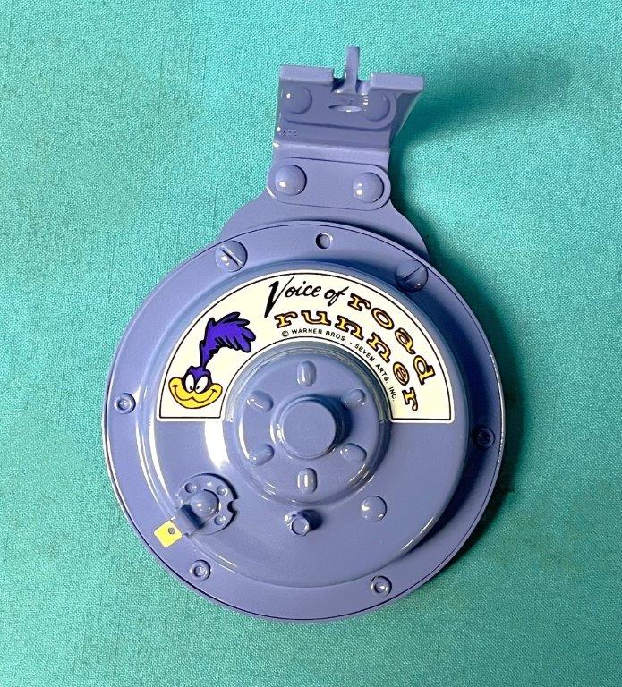 DISCLAIMER:  Purple Road Runner "Beep Beep" horn with long 3-3/8" backet. "Voice of Road Runner" decal is attached. Due to their fragile nature this is a non returnable item.DISCLAIMER:  These are very specific devices and require careful installation attention. THESE ARE NOT RETURNABLE! Layson's is not responsible for improper installation. Instructions will be provided. - Discount exempt