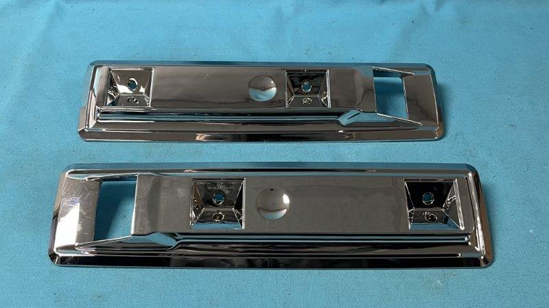 Armrest Bezel - Chrome - 13" base for 9" pad - Driver or Passenger Side - 67-70 Plymouth / Dodge - All except Charger - New Reproduction - Pair