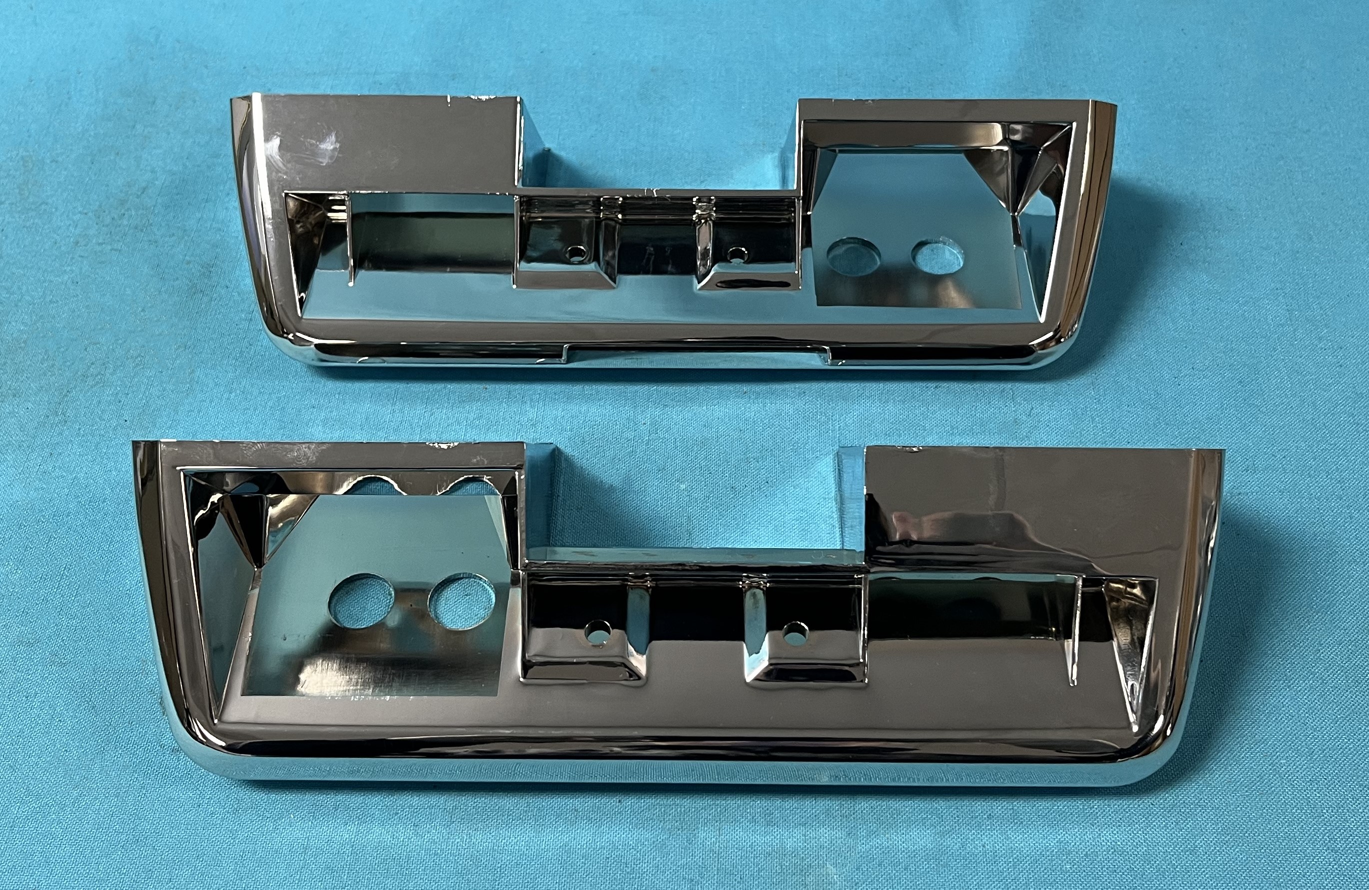 Armrest Bezels, 9" chromed wedge style armrest bezels - Pair