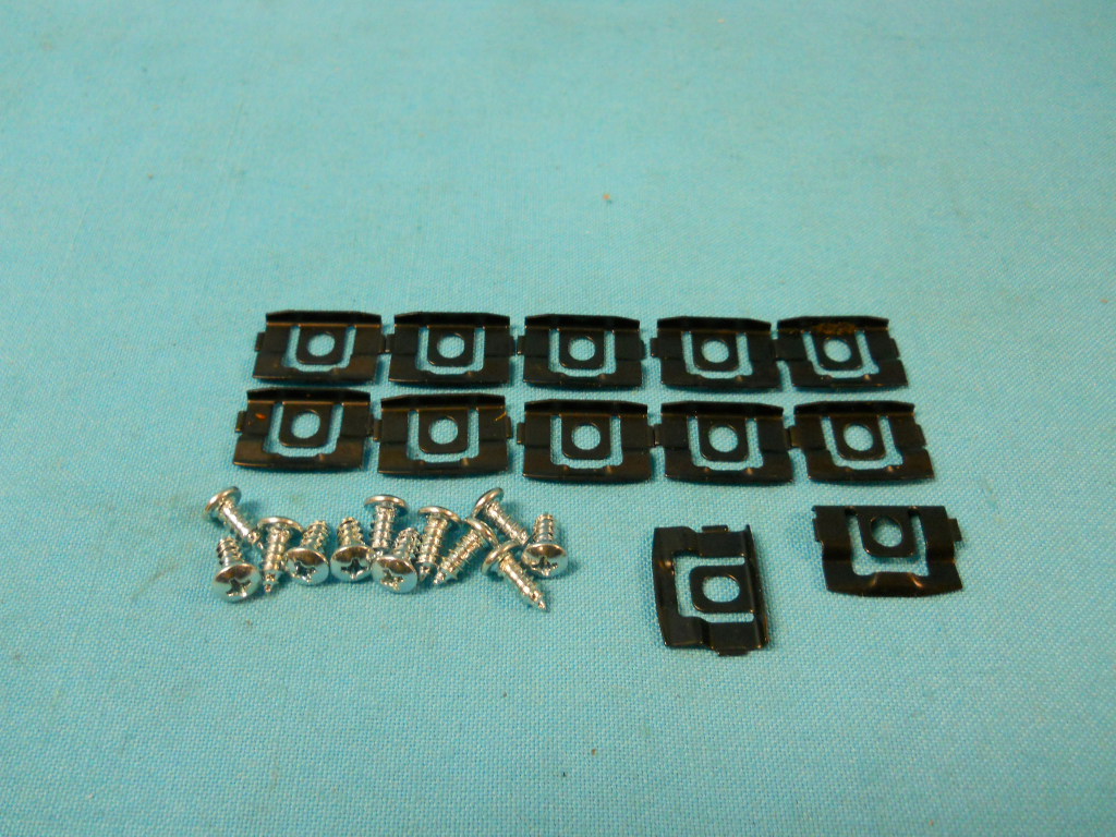 Windshield Molding Clip Kit - These clips originally snapped into a stud that was welded onto the windshield (and rear window) frames, so that screws were not needed.  All of our kits come with screws so won't be exact as originals.