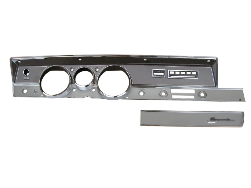Dash Bezel a/c Instrument bezel & Glovebox bezel - Woodgrain.  Pictured is the Instrument bezel AND the glovebox bezel - glovebox bezel can be purchased separately. Discount exempt
Note:  Bezel does NOT come with any lenses - that includes indicator lenses as well.