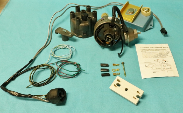 Electronic Ignition Conversion Kit - All Slant-6 engines

Includes:
NEW Electonic Ignition Distributor
Borg warner control Box
Control Wiring
Ballast Resistor (4 prong)
Cap
Rotor