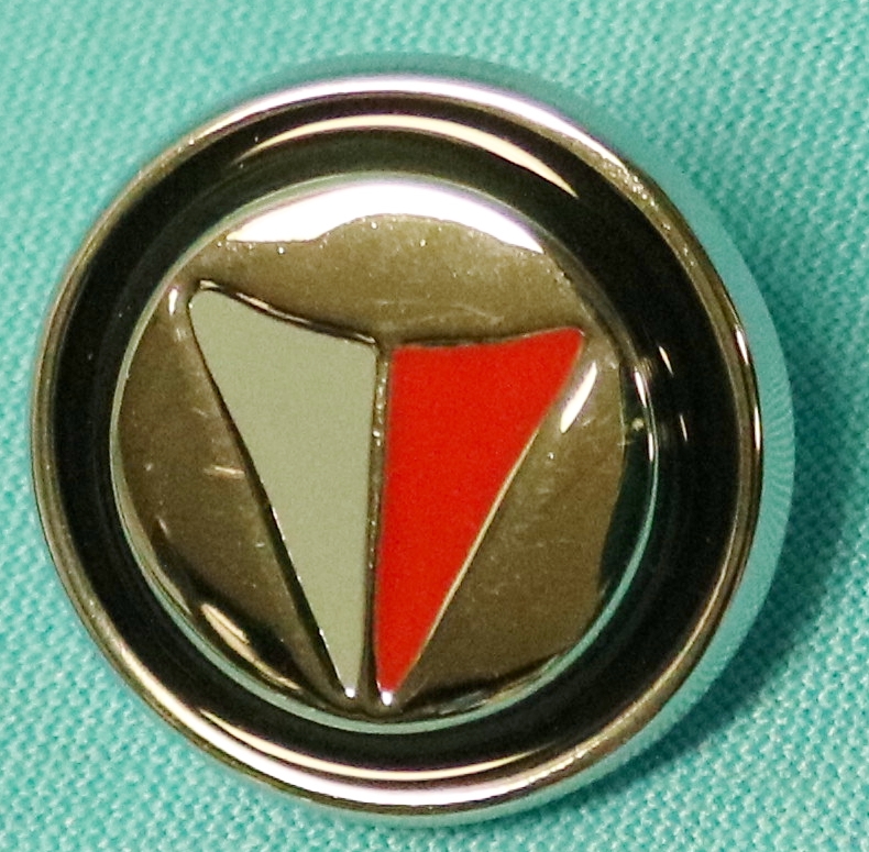 Front parking lens center mldg-round chrome "V" in middle