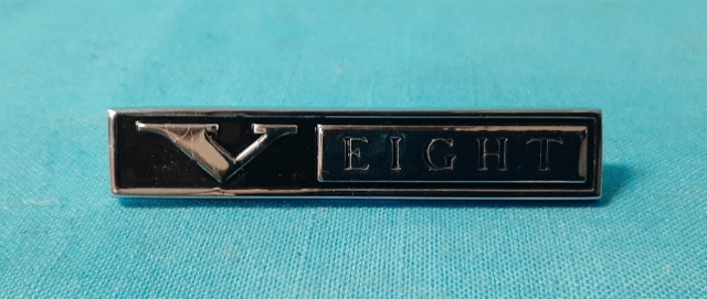 "V EIGHT" fender emblem #2579 612  For small block cars only.  For the big block cars, see 67C-VC202.