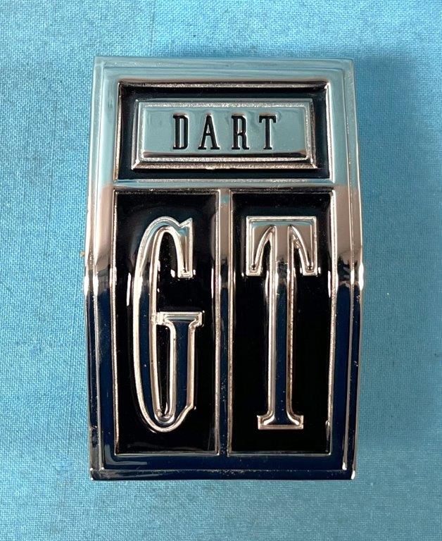 Trunk "DART GT" square emblem - Reproduction - Original Chrysler Part 2783 085  -  Chrysler calls this part a Deck Lid Finish Panel Medallion
