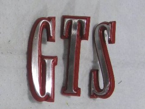 Set of three letters "GTS" as used on the hood and trunk lid - red painted inserts