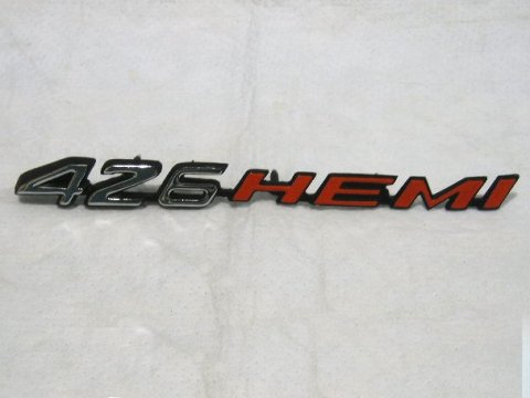 "426 Hemi" hood nameplate. Correctly fits Shaker hood cars - <b>Drivers Side</b>