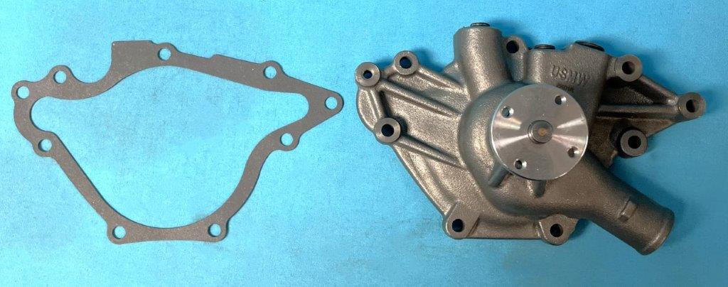 Water Pump, 273, 318 and 340 engines "without A/C". Cast-iron housing. Aftermarket - NEW not rebuild.  Need to verify hose location with customer.  Outlet is pointed to the drives side on the radiator.