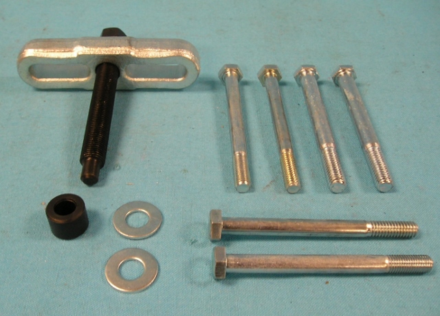 Steering Wheel Puller Use this handy tool to remove the steering wheel on most cars. Steering wheels are pressed on the steering column which makes them difficult to remove. This puller makes it easy and will not damage the wheel or column. Instructions and five sets of bolts are included: 3/8"-16,  5/16"-18,  5/16"-24,  1/4"-28 and 8mm.