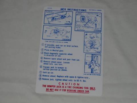 Jack instruction Decal - Original Chrysler part #2931 182(all)