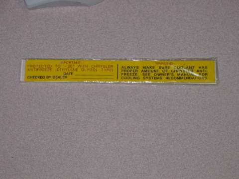 "CHRYSLER" Antifreeze Decal Yellow/Red/Black