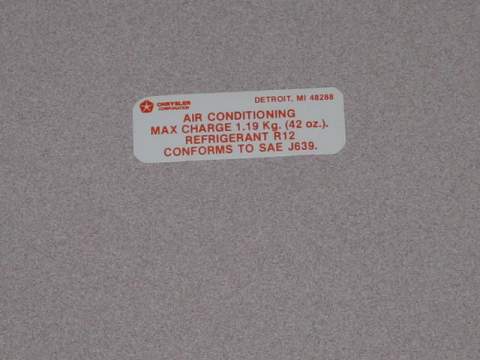 Air Conditioner Charge Decal (all)