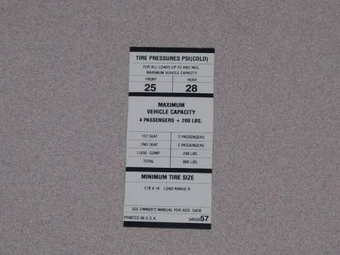 E78X14 Tire Pressure Decal 3402 057