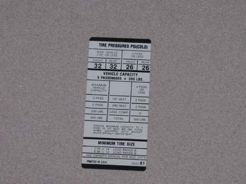 695X14, C78X14 Tire Pressure 3402 181