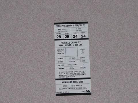 383 E70X14 Tire Pressure Decal 3402 056