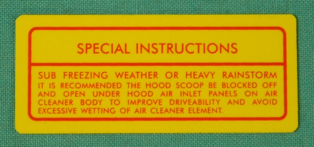 Air Cleaner Decal - Fresh Air Hood Special Instruction Decal