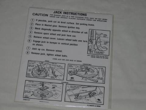 Jack instruction Decal (all except/880) - Chrysler original part #2460 157