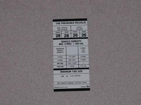 F70X14 with Air Tire Pressure Decal 3400 486