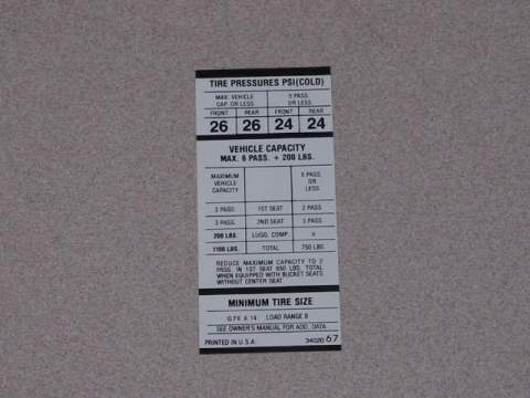 G78X14 Tire Pressure Decal 3402 067