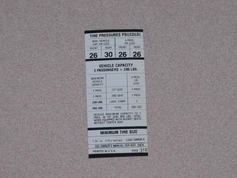 735X14 Tire Pressure Decal 3402 318