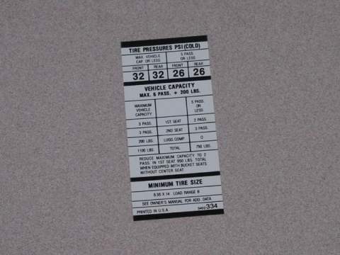 695X14 Tire Pressure Decal 3402 334