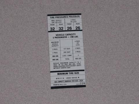Tire Pressure Decal, Swinger 695X14 -3402 339