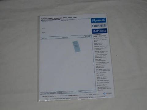 Window Price Sticker - Chrysler/Plymouth/Imperial
