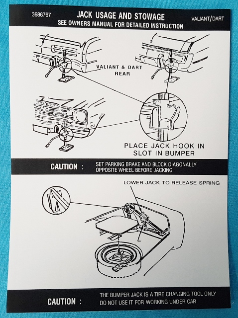 Jack instruction Decal - Original Chrysler part #3686 767 (all)
