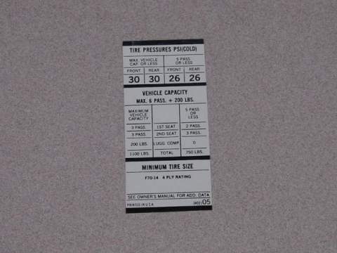 Daytona F70X14 Tire Pressure Decal 3402 105