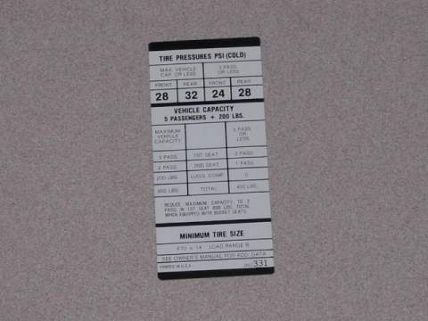 F70X14 Tire Pressure Decal 3402 331