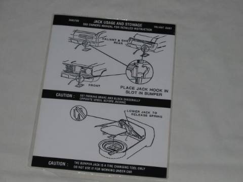 Jack instruction Decal - Original Chrysler part #3685 700 (all)