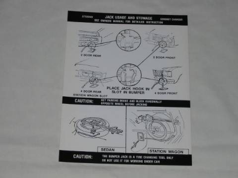 Jack instruction Decal - Original Chrysler part #3753 049 (all)