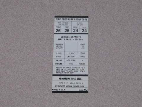 G70X14 Tire Pressure Decal 3402 163