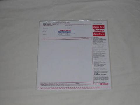 New vehicle price sticker