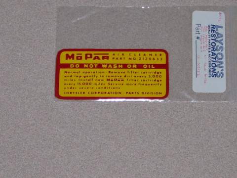 Air Cleaner Service Instrustion decal - 60 300F, 61 300G, 63 300N - Original Chrysler #2120 633