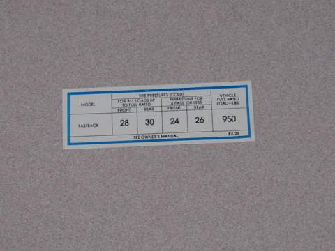 Charger/Cuda (Fastback) Tire Pressure BX-29
