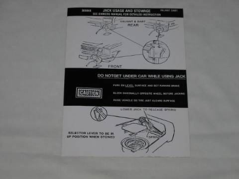 Jack instruction Decal - Original Chrysler part #3835 060(all)